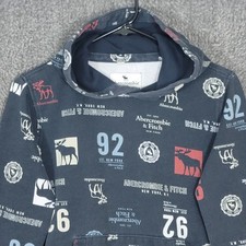 Abercrombie Kids Hoodie Boys 11/12 Black All Over Print Logo Pullover Sweatshirt