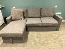 Grey Solid Fabric Corner Sofa Bed with Chaise, Pull-Out Sleeper.