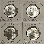 1964 Silver Kennedy Half Dollar lot of 4