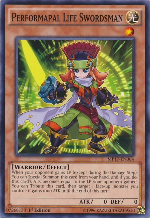 Performapal Life Swordsman 1st Ed Common MP17-EN064 Moderately Played
