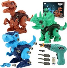 Dinosaur STEM Toys for Kids 3-5, Take Apart Dinosaur Toys with Electric Drill,