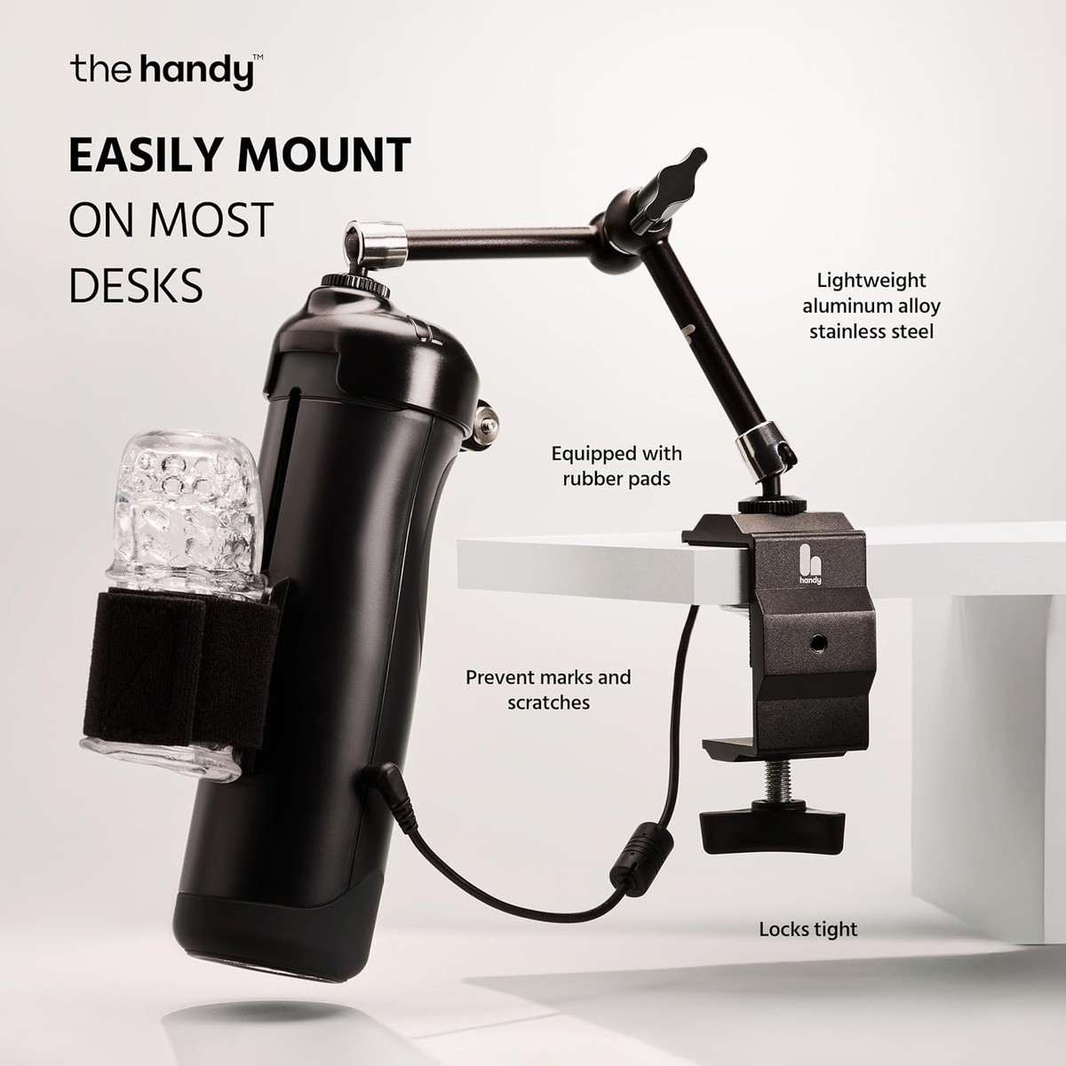 Handsfree Desk Mount Male Masturbator with Adjustable Clamp Holder Black  Rubber