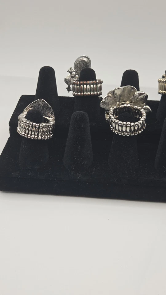 Lote de 6 Anillos Elásticos - Tono Plateado Distintivo Cóctel Moda Ajustable... Foto 4 de 4