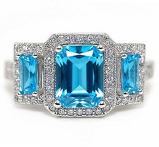 2CT Blue Topaz White Topaz 925 Solid Sterling Silver Ring Jewelry Sz 8