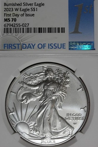 2023 W NGC MS70 BURNISHED FIRST DAY OF ISSUE AMERICAN SILVER EAGLE #B52001