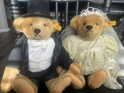 Steiff Wedding Bear Pair 0155/36 & 0155/37 Bride & Groom Teddy   Yellow Ear Tags