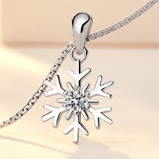 925 Sterling Silver Snowflake Pendant Necklace Women Girls Jewellery Xmas Gift