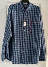 NEW Men's Chaps Easy Care Button Down 2XL Blue Plaid Long Sleeve NWT