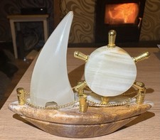 Green Onyx Home Decor Show Piece Boat With Clock Antique Vintage Look Home Decor