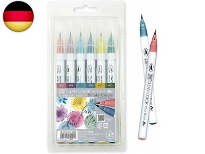 Kuretake Zig Clean Color Pinsel-Set, 6 Farben, Flexibler Pinselstift,