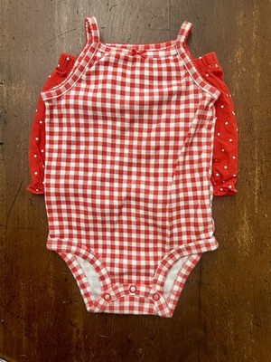 Carter's Girls 12M 2pc Bodysuit & Shorts Set Red/White Gingham Polka Dot