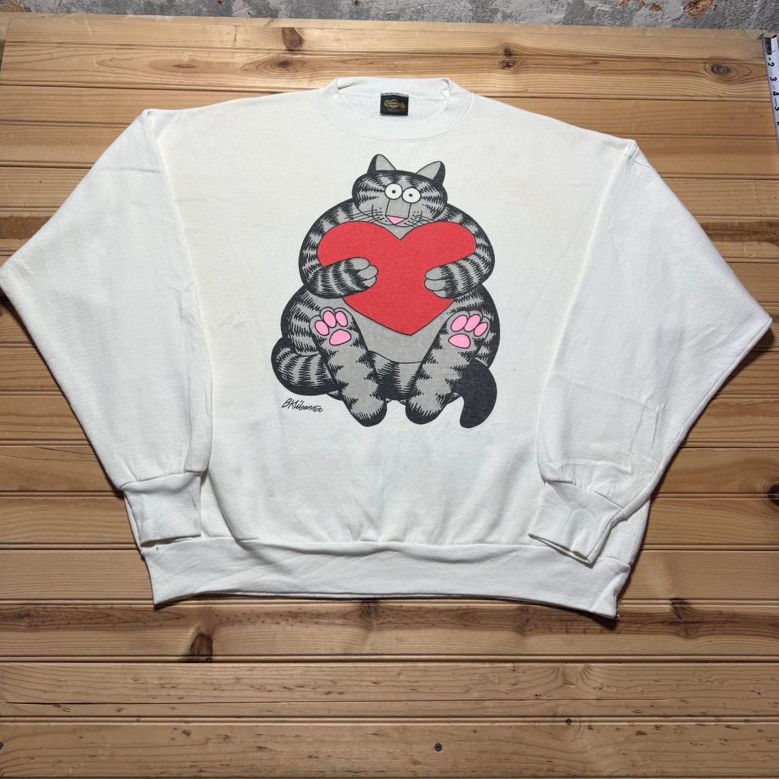 Vintage 90s B. Kliban Cat Holding Heart Graphic Crewneck Sweatshirt USA Made XL