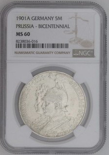 5 Mark 1901 A | Preussen | Silber | Wilhelm II. Deutscher Kaiser | NGC MS 60