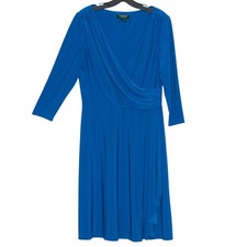 Lauren Ralph Lauren Dress 3/4 Sleeve Wrap Workwear Versatile Jersey Blue Size 14