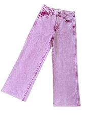 AMO JEANS-29 Frida High Rise Wide Leg Boho 70s Modern USA Pink Acid Wash $190