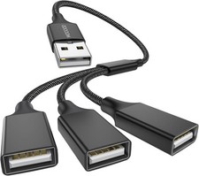 3 in 1 USB Splitter Cable, Power 1 Male to 3 Female 1pack, Black