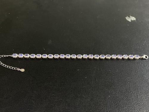 NATURAL TANZANITE 3X5 WHITE CZ STERLING SILVER 925 BRACELET - 第 5/7 張圖片