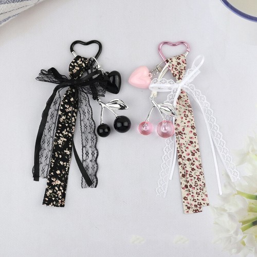 Floral Lace Ribbon Bow Cherry vente en gros Love Keychain Pendants Heart Keyring Bag Orname-wf