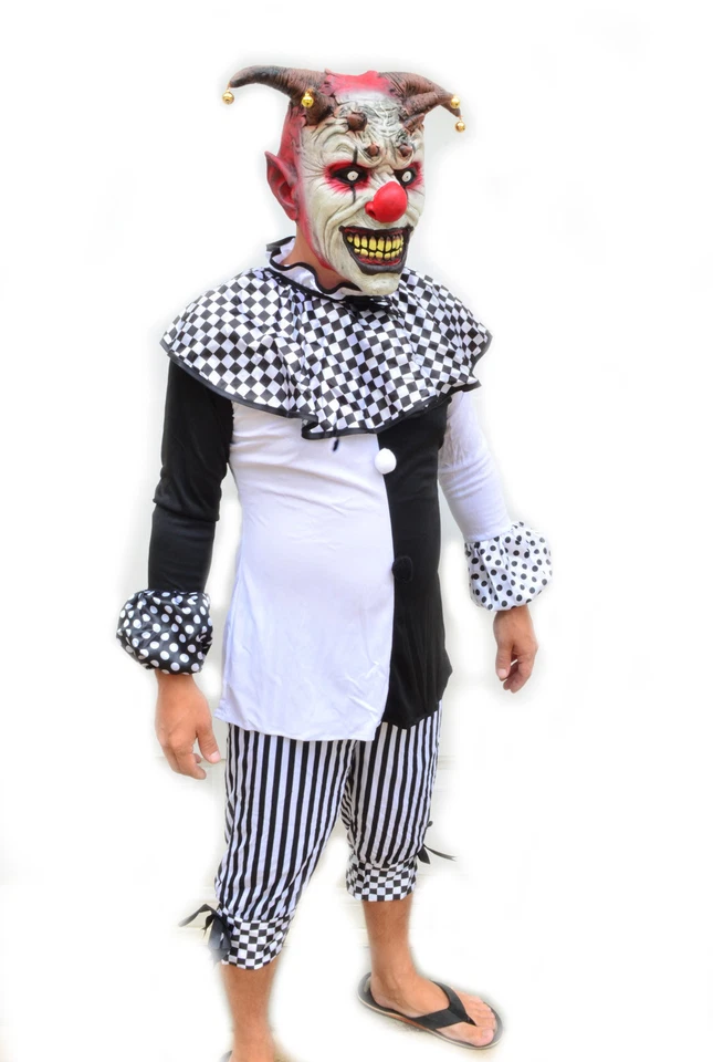 Disfraz de payaso para hombre para fiesta de Halloween blanco y negro con máscara BUFÓN Foto 3 de 4