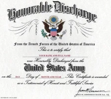 United States Army - Honorable Discharge Replacement Certificate