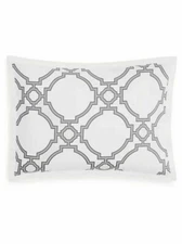Hudson Park Trellis White Charcoal Grey Geometric King Sham Cotton New $115