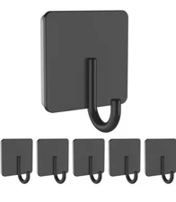 Docrok Adhesive Towel Hooks 6-Pack Black Wall Mount No Drill NEW