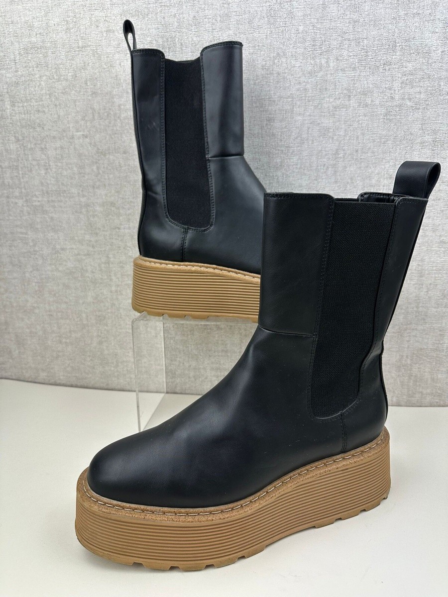 Platform Boots Hm H&M Black Faux Leather Platform Chelsea Style
