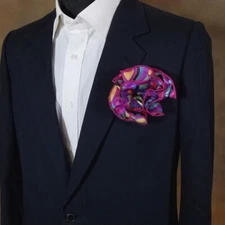 NEW - Men's 2-in-1 Pouf Round Patterned Pocket Square - MORE COLORS