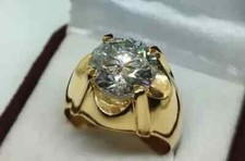 Round Real Moissanite Men's Wedding Engagement Ring 14K Yellow Gold Plated