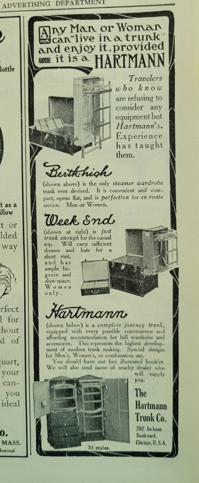 Trunk Berth High And Week End Styles Vintage Ad