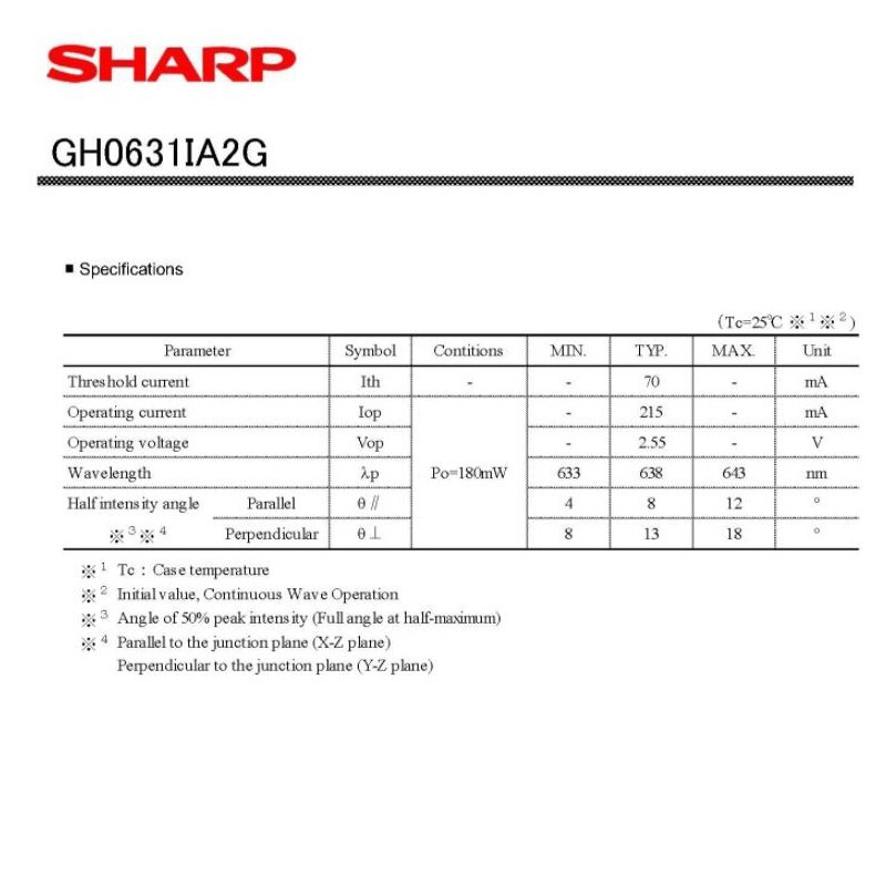 1pcs GH0631IA2GC 635nm 638nm 185mW Red 5.6mm Single Mode Laser Diode K-pin No PD