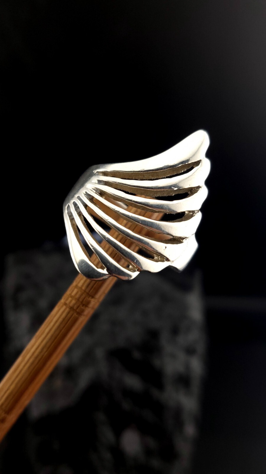 Vintage Sterling Silver Feather Wing Ring Size M 8.2g