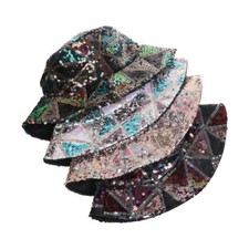 Women Bucket Hat Fishing Cap Wide Brim Bling Sequin Hip-hop Party Hat Club Chic