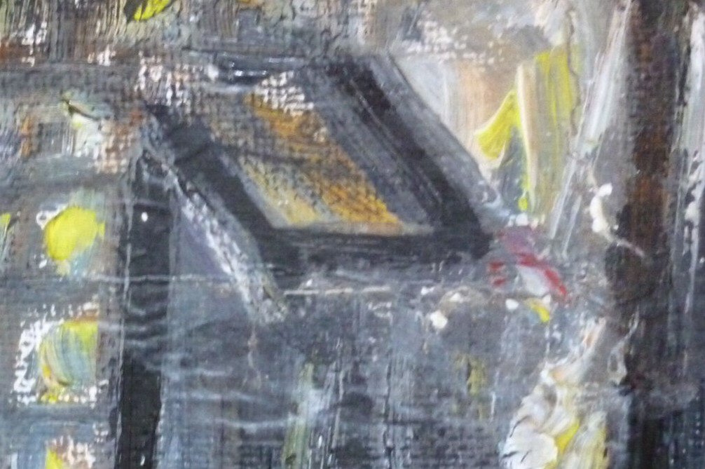 TOKYO NIGHTS 16x20 city lights original small repair oil painting signed Crowell