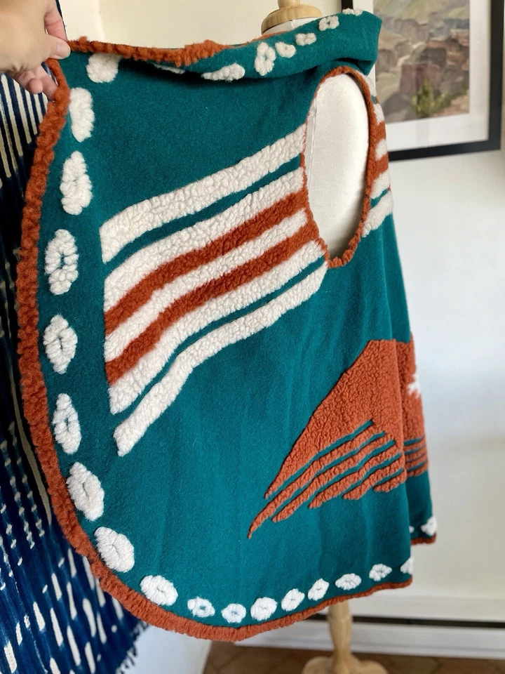 Ryan Michael Western Thunderbird Chal Chaleco Poncho Lana Santa Fe Verde azulado Talla Única Foto 4 de 4