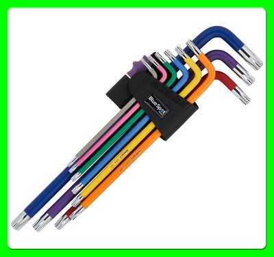 9 Stück extra langer Soft Touch farbcodierter Torx Schlüssel Set [BS15302] T10 bis T50