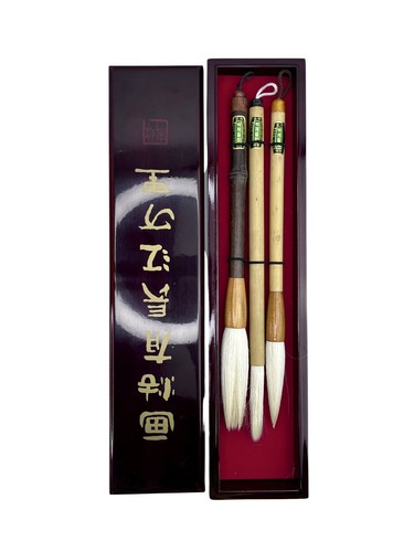 Vintage set of 3 Hand Made brushes for Chinese calligraphy in a box Art Painting - Picture 1 of 9