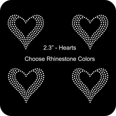 Sheet of 4 Filled Shaped Hearts Rhinestone Transfer Hotfix Bling Iron On