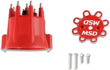 NEW MSD DISTRIBUTOR CAP WITH SPARK PLUG WIRE RETAINER,RED,CHEVY/FORD/CHRYSLER