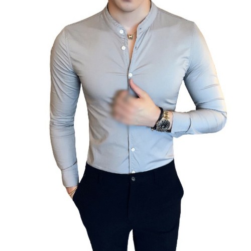 Mens British style Slim Fit Stand collar Shirt Long sleeve Mens British style Slim Fit Stand collar Shirt Long sleeve