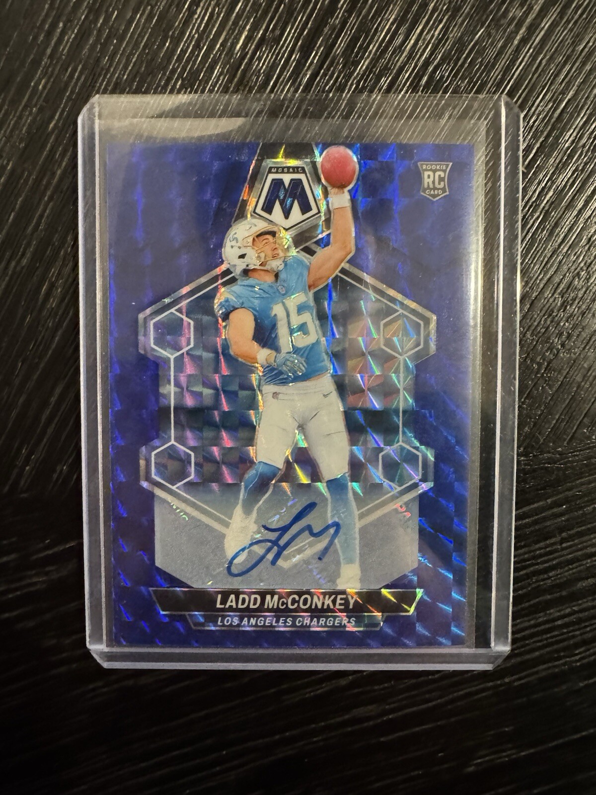 2024 Panini Mosaic Ladd McConkey Rookie Auto Blue Mosaic Prizm /99 Chargers