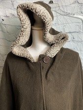 Le Moda Chocolate Brown Fleece Hooded Open Front Poncho/cape Sweater-one Size