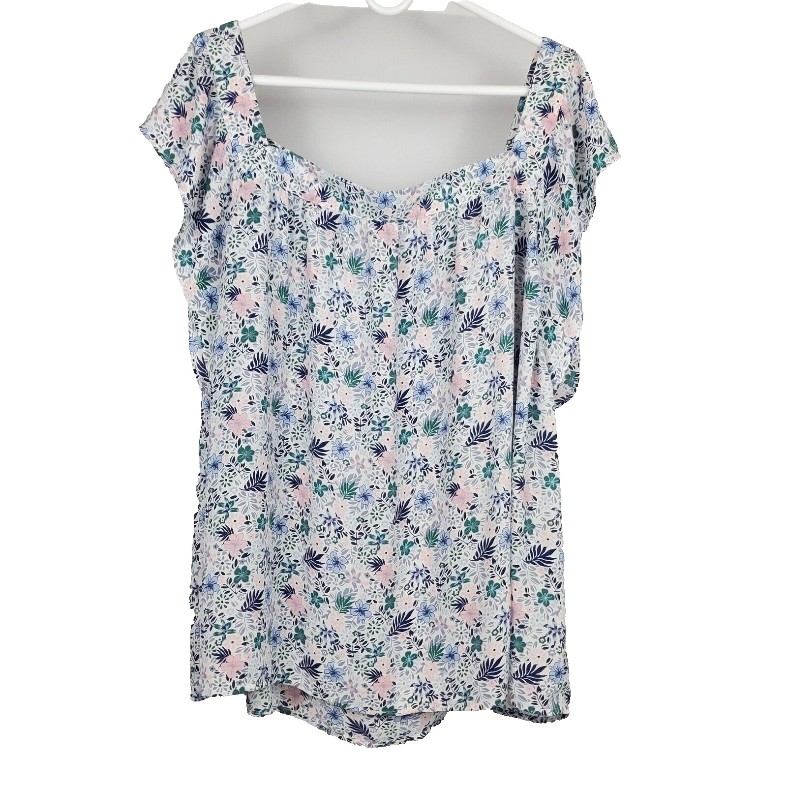 LOFT PLUS Blouse Women's SZ 22 Floral Flutter Sleeve Square Neck Ruffle Office