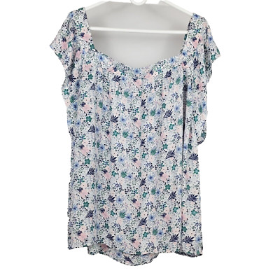 LOFT PLUS Blouse Women's SZ 22 Floral Flutter Sleeve Square Neck Ruffle Office