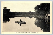 The Lake At Highwood Farm Man In Rowboat Henryville PA Photo-gloss Postcard T6
