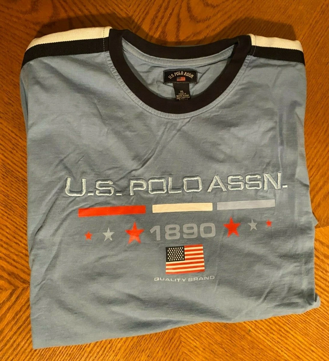 U.S.POLO ASSN. Embroidered Light Sky Blue Designer T Shirt Top XL 1890 Quality