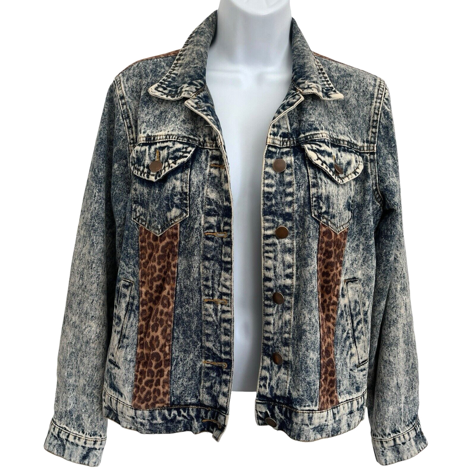 36 Point 5 Leopard Patchwork Trucker Jacket S Aci… - image 1
