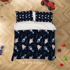 3D Space Rocket Cartoon Kids Quilt Cover Set Duvet Cover Bedding Pillowcases