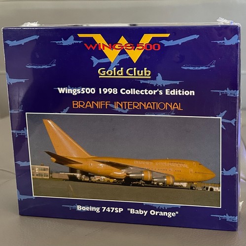 NIB-SEALED-1998 Herpa Wings 500 Braniff Intl. Boeing 747SP "Baby Orange" 1:500 - 第 1/6 張圖片