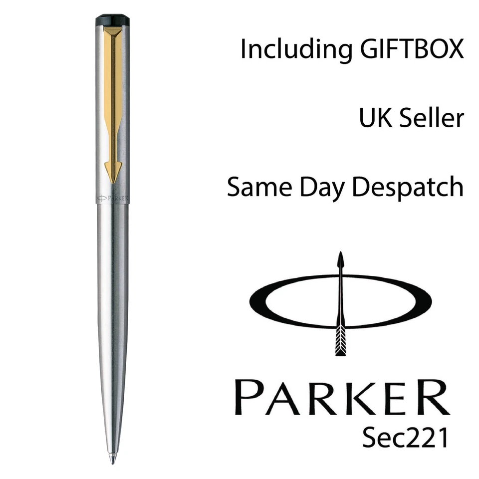 Genuine Parker Vector STAINLESS STEEL GT Ballpoint pen - GOLD CLIP